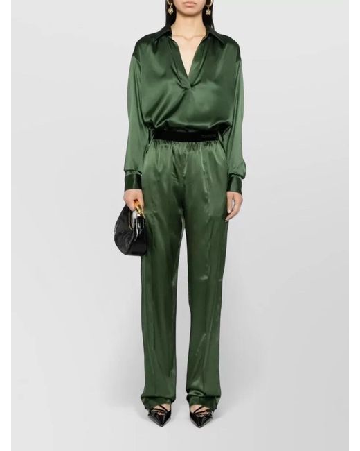 Tom Ford Green Silk Wide-Leg Trousers