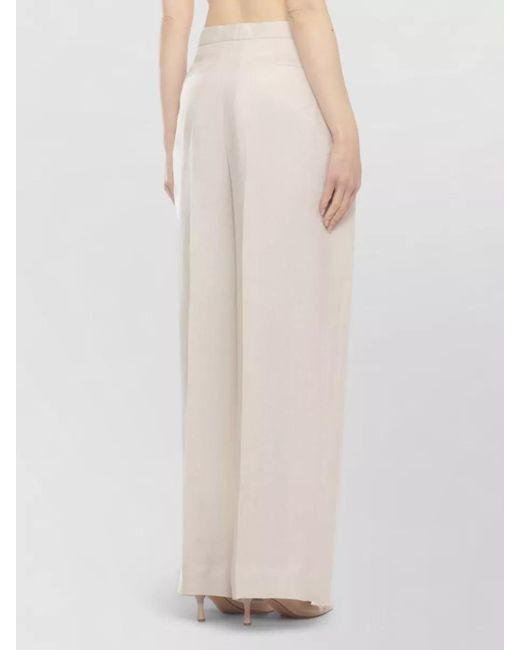 Lardini White Linen Straight Leg Checked Pants