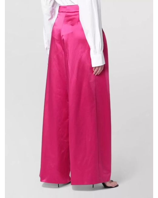 Dries Van Noten Pink High Waist Satin Wide Leg Trousers
