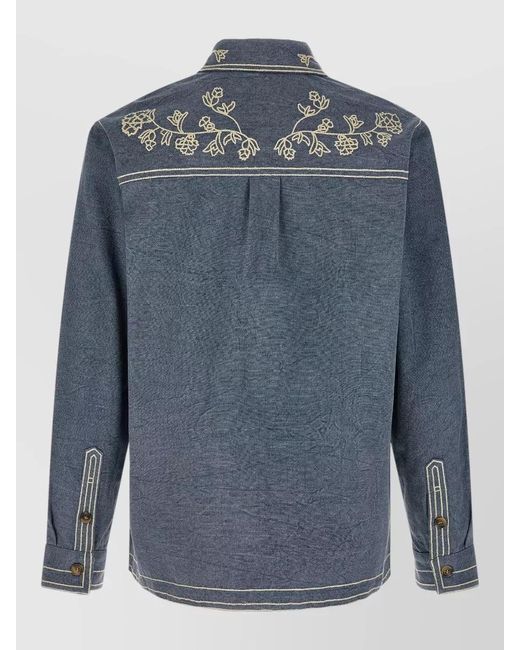 Isabel Marant Blue Cotton Embroidered Overshirt for men