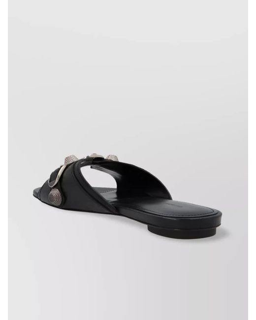 Balenciaga Black Leather Flat Sandals