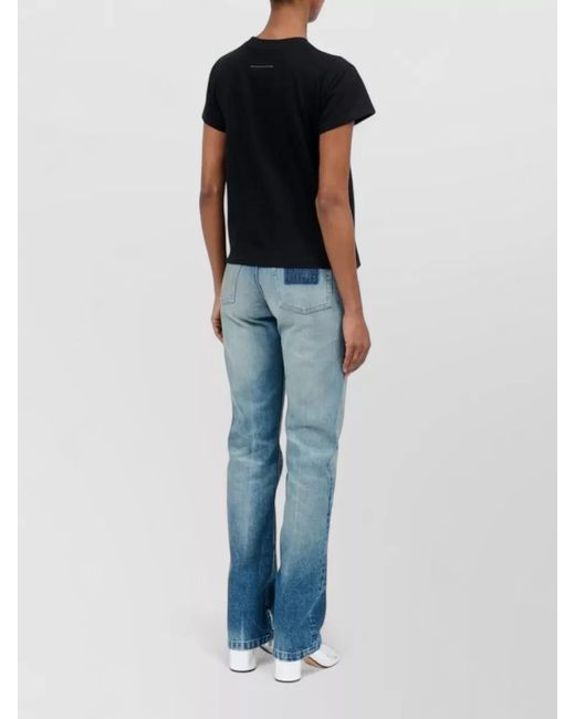 MM6 by Maison Margiela Black Crew Neck Top Short Sleeves Stitching Detail