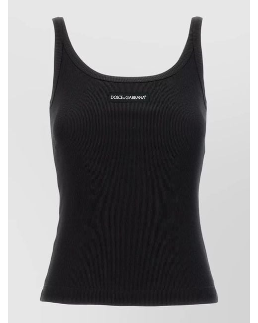 Dolce & Gabbana Black Cotton Top Ribbed Texture Crewneck for men