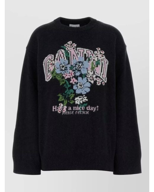 Ganni Black Wool Blend Oversized Sweatshirt