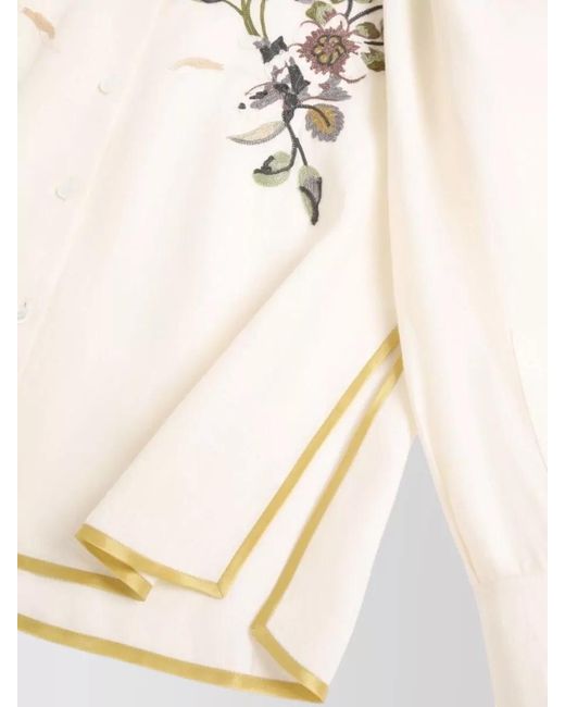 Valentino Garavani Natural Floral-Embroidered Linen Shirt
