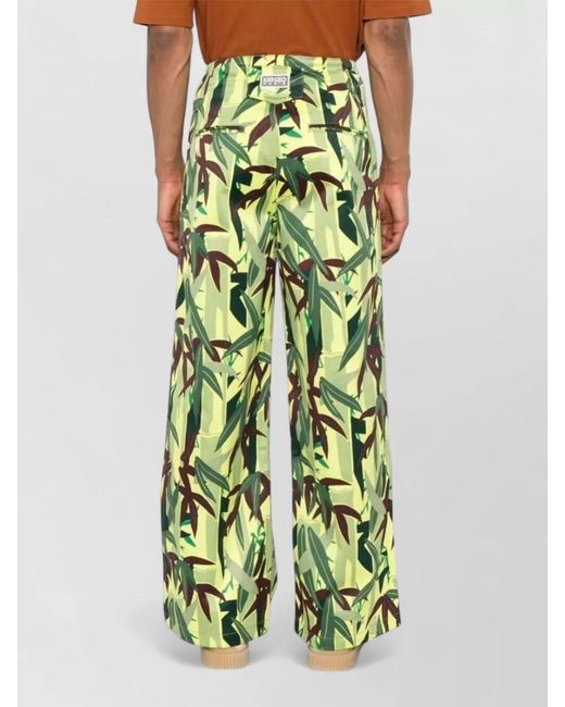 KENZO Green Leaf Print Wide Leg Tailored Pants for men