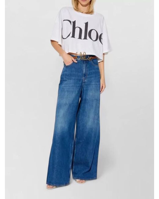 Chloé White Cotton Printed Oversized Cropped T-Shirt