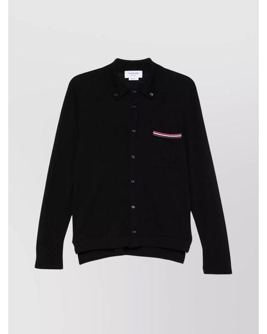 Thom Browne Black Virgin Wool Ribbed Cardigan for men