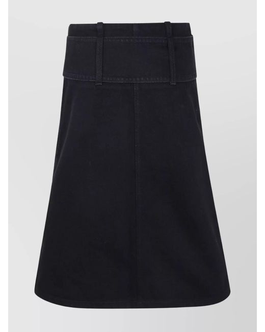 Patou Black Cotton Zipped Belted Midi A-Line Skirt
