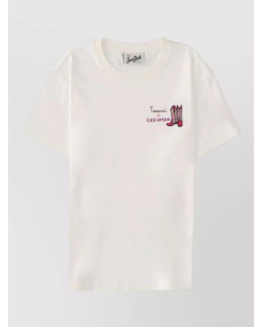 Mc2 Saint Barth White Cotton T Shirt Round Neck Graphic Detail
