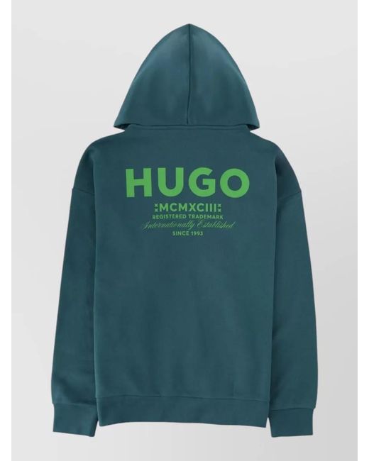 HUGO Blue Hooded Cotton Zip Jacket for men