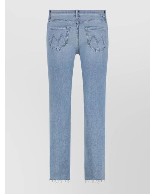 Mother Blue Dazzler Ankle Straight Leg Frayed Jeans
