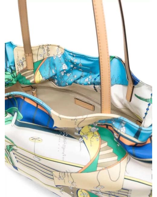 Tory Burch Blue Ella Graphic-Print Drawstring Tote Bag