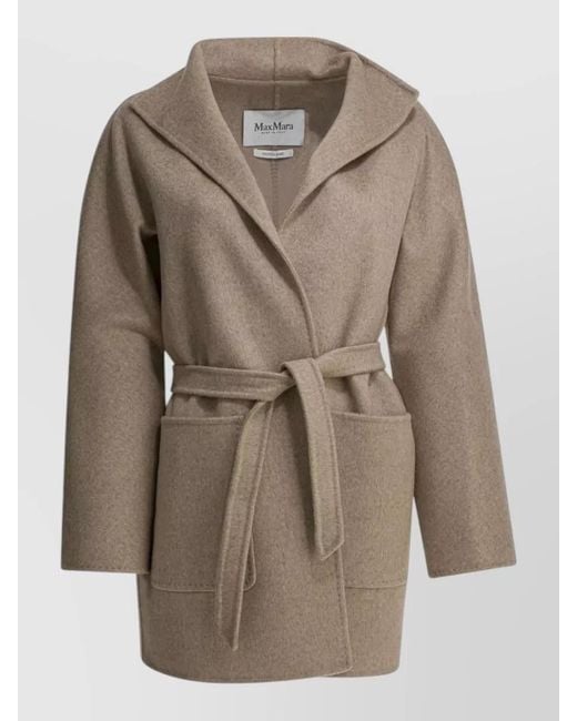 Max Mara Brown Jacket Belted Waist Long Sleeves Shawl Collar