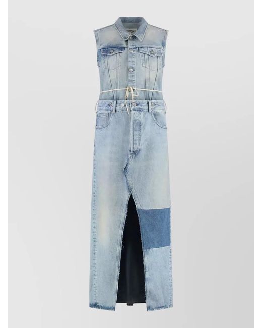 MM6 by Maison Margiela Blue Denim Midi Dress Removable Skirt Belt