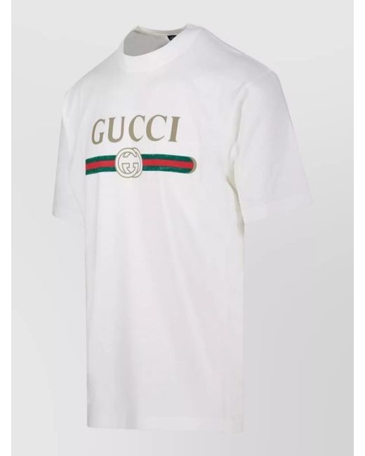 Gucci White Logo Cotton Crew Neck Short Sleeve T-Shirt for men