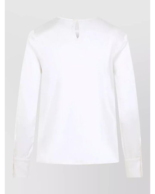 Peserico White Silk Blouse Keyhole Neck Long Sleeves