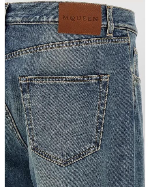 McQueen Blue Skull Motif Jeans Belt Loops Five Pockets for men