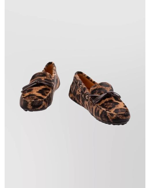 Tod's Brown Leopard-Print Calf Hair Loafers