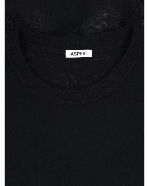 Aspesi Black Lightweight Crew Neck Top Long Sleeves