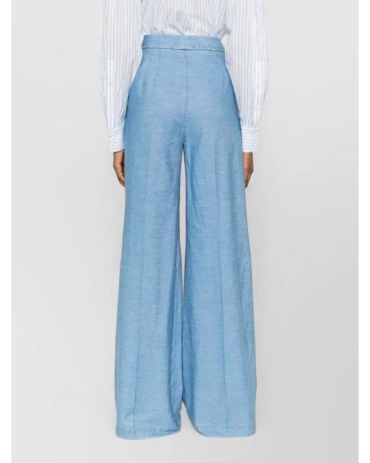 Via Masini 80 Blue High Waist Flared Trousers Belt Loops