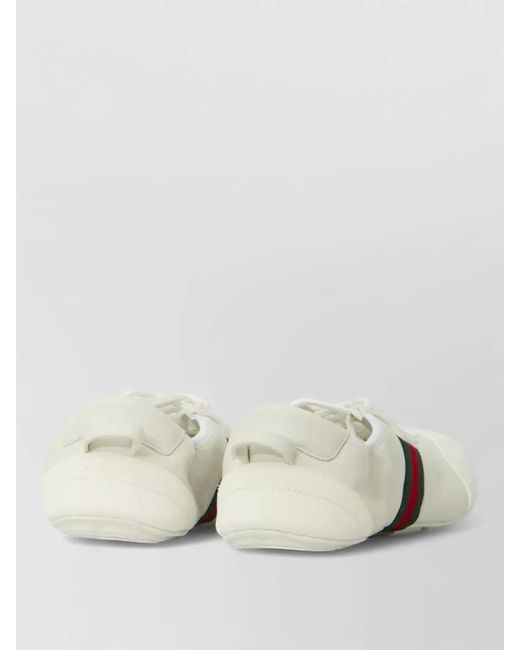 Gucci Natural Lace Up Sneakers Leather Web Detail