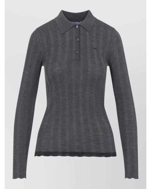 Prada Gray Fine-Knit Wool Polo Shirt