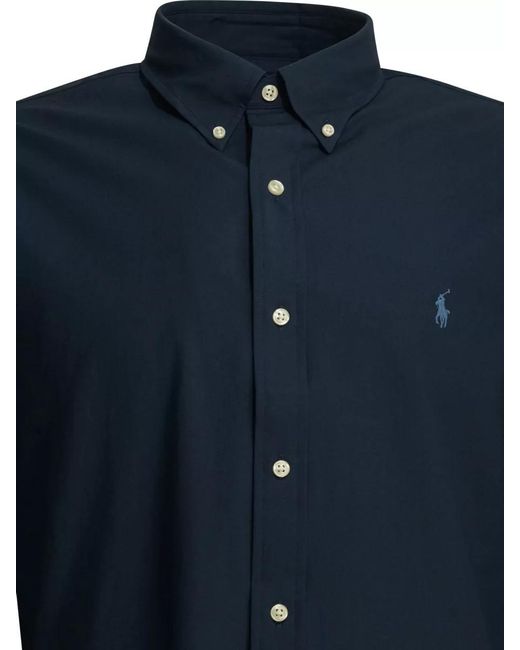Polo Ralph Lauren Blue Custom Fit Shirt Logo Button Down Collar for men