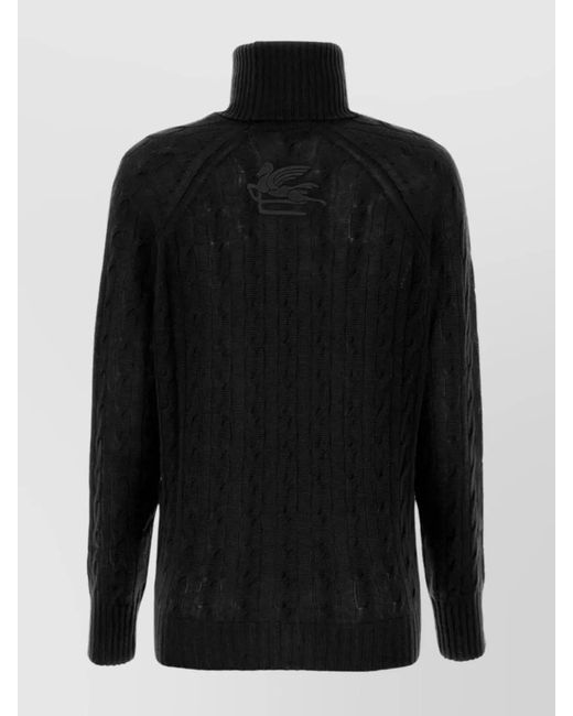 Etro Black Elevated Ribbed Turtleneck Cashmere Sweater