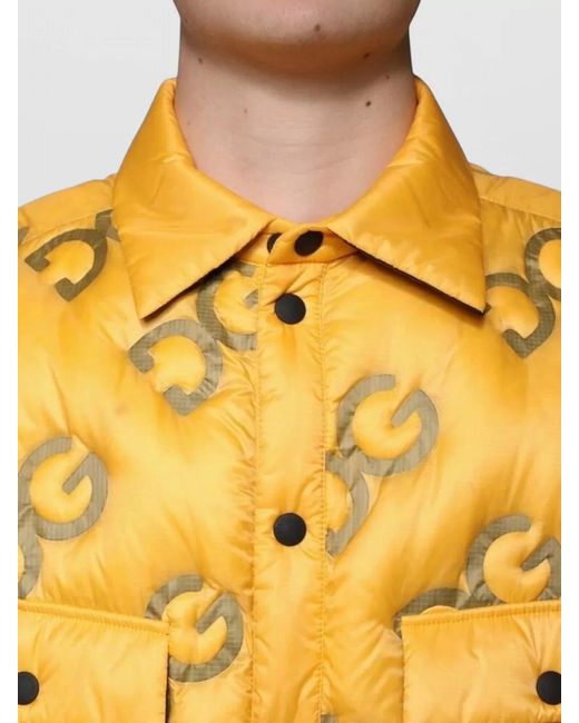 Dolce & Gabbana Yellow Logo-Print Quilted Puffer Jacket for men
