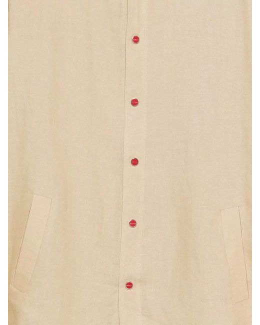 Kiton Natural Linen Hooded Long-Sleeve Shirt for men