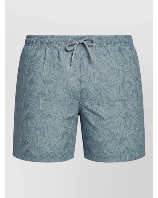 Emporio Armani Blue Swim Shorts All Over Print Waistband for men