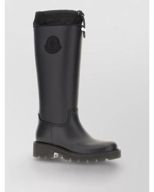 Moncler Black Kickstream Rubber Knee High Boots Drawstring