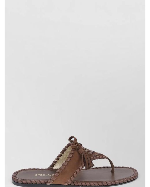 Prada Brown Suede Thong Sandals Braided Tassel Detail