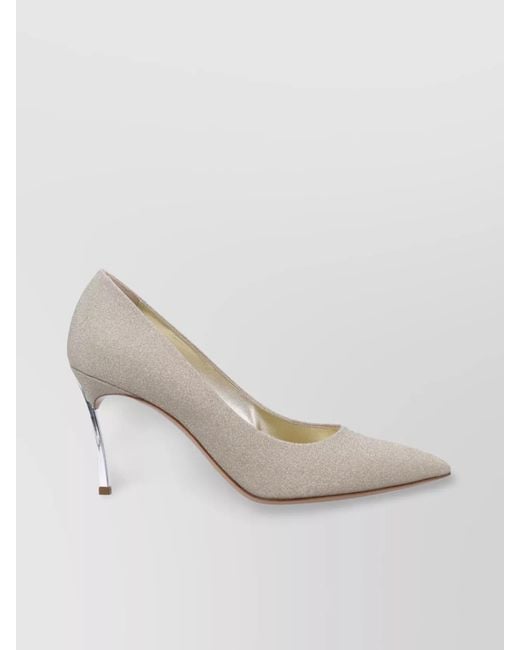Casadei Natural Glitter Blade Pointed Toe Stiletto Pumps