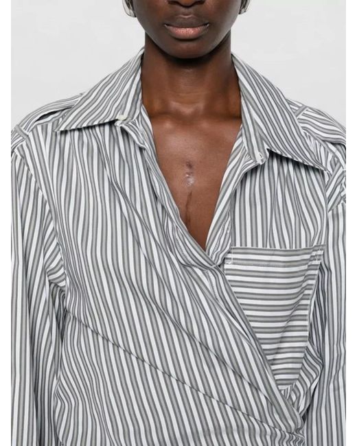 IRO Gray Striped Wrap Knee-Length Dress