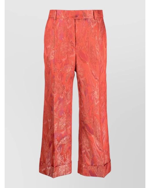 Alberto Biani Red Cropped Jacquard Trousers Belt Loops Pockets