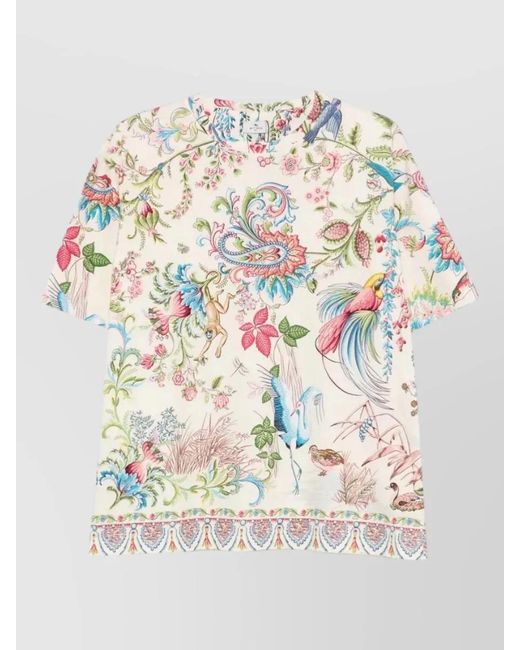 Etro White Relaxed Fit Floral Print Round Neck T-Shirt for men