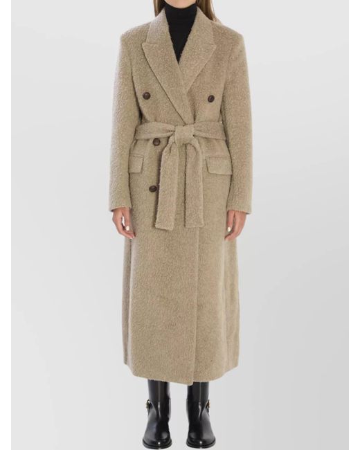 Golden Goose Deluxe Brand Natural Double-Breasted Wool Blend Long Coat
