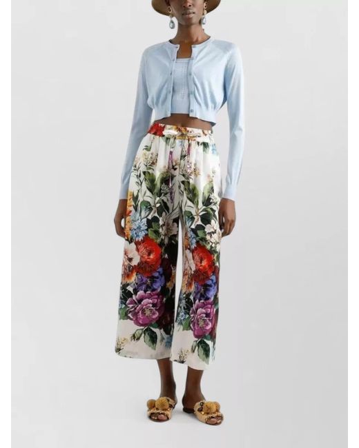 Dolce & Gabbana Blue Silk Blend Sleeveless Cropped Top Floral