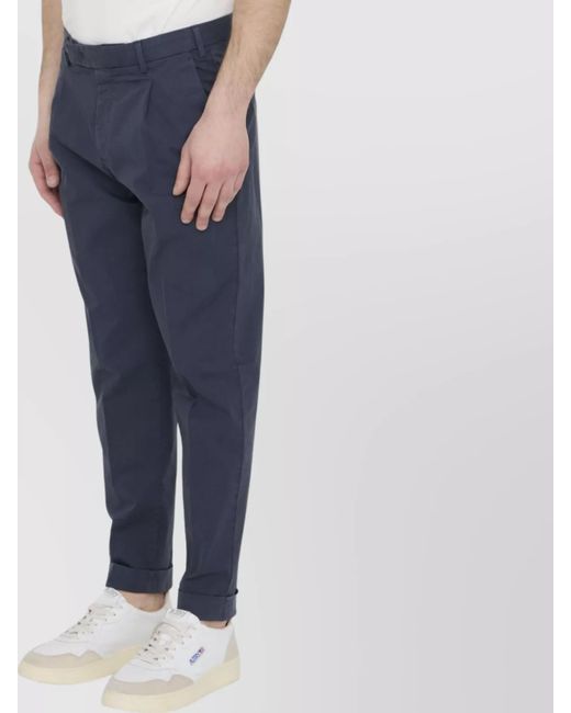 PT Torino Blue Cotton Straight-Leg Trousers for men