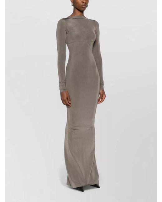 Rick Owens Gray Long Dress Fitted Silhouette Crew Neck