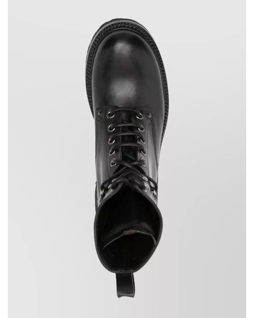 Premiata Black Calf Leather Military Boots for men