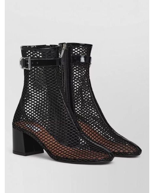 Alaïa Black Ankle Boots 55 Mesh Buckle Block Heel