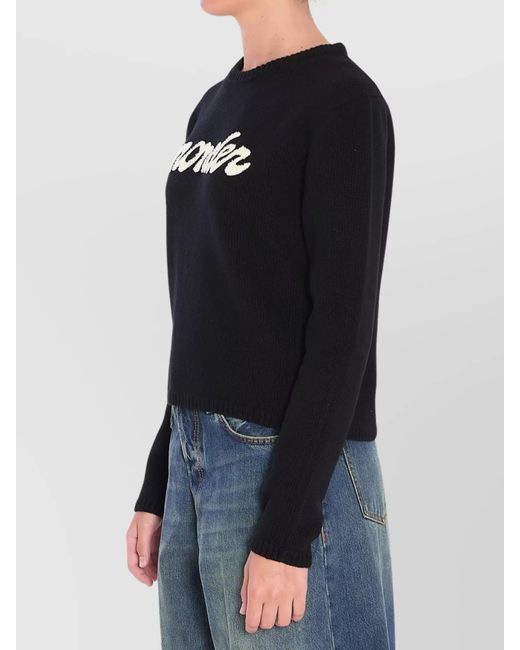Moncler Black Virgin Wool Cashmere Cropped Regular-Fit Logo-Embroidered Sweater