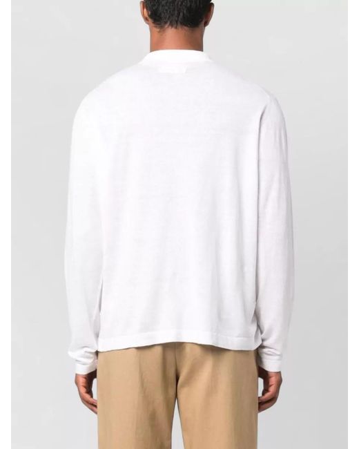 Paltò White Long Sleeve Linen Blend Polo Shirt for men