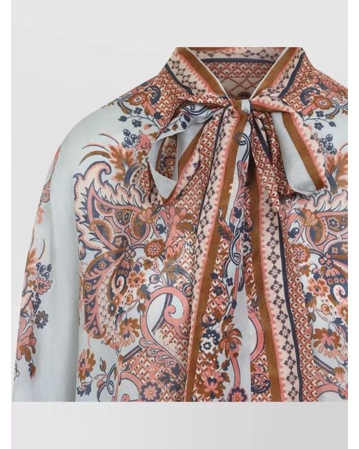 Zimmermann Multicolor Silk Printed Tie Neck Blouse