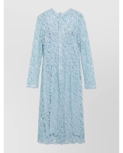 Dolce & Gabbana Blue Lace Midi Dress Long Sleeves Scalloped Edges