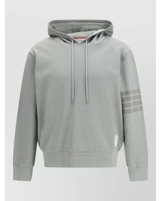 Thom Browne Gray Cotton Hooded Sweatshirt Stripe Detail for men