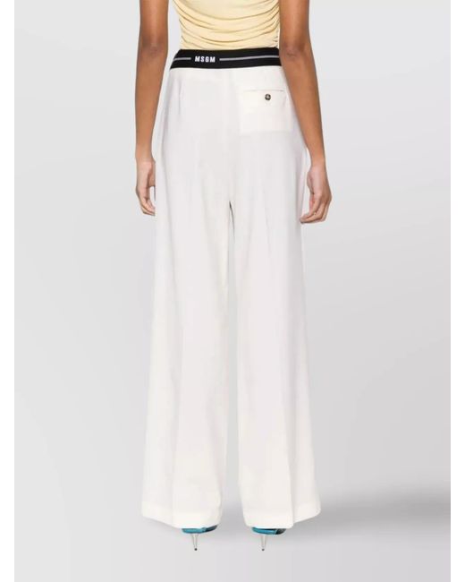 MSGM White Wool Wide-Leg Trousers